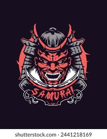 T-shirt Demon oni samurai vector Japanese samurai warrior design illustration