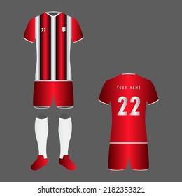 t-shirt desain olahraga template, sepak bola jersey mockup untuk klub sepak bola. tampilan depan dan belakang yang seragam.