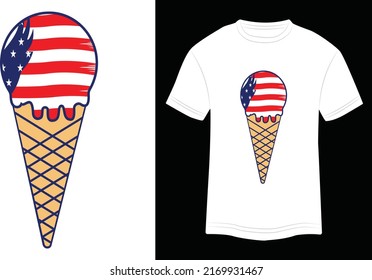 T-shirt Design 4th of July Ice-Cream Vector Colorful Illustration in White Background