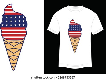 T-shirt Design 4th of July Ice-Cream Vector Colorful Illustration in White Background