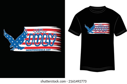 T-shirt Design 4th July USA Independence Day Vector Colorful Illustration in Black Background