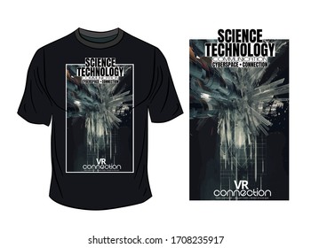 T-shirt design, abstract technology concept with 3D rendering background