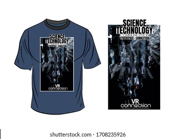 T-shirt design, abstract technology concept with 3D rendering background