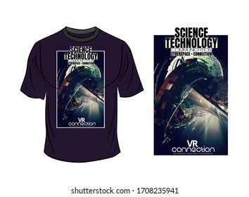 T-shirt design, abstract technology concept with 3D rendering background