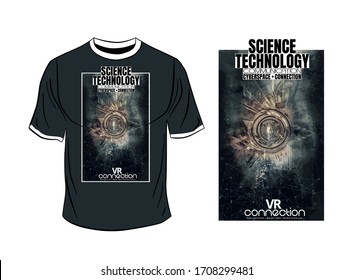 T-shirt design, abstract technology concept with 3D rendering background