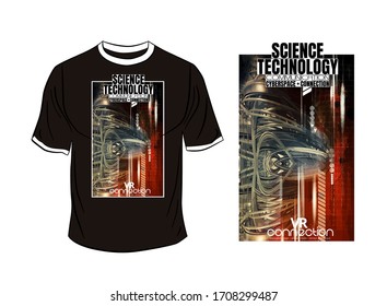 T-shirt design, abstract technology concept with 3D rendering background