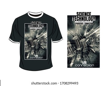 Diseño de camisetas, concepto de tecnología abstracta con fondo de renderizado 3D