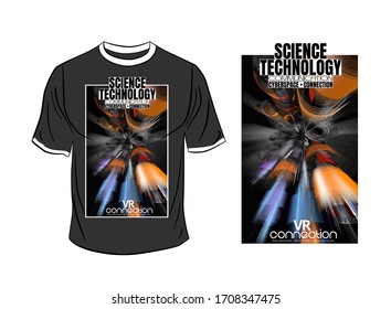 T-shirt design, abstract technology concept with 3D rendering background