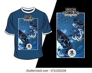 T-shirt design, abstract technology concept with 3D rendering background