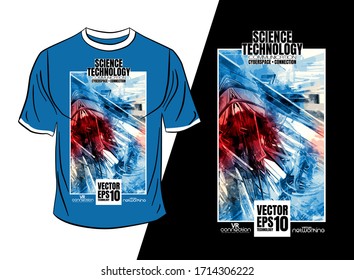 T-shirt design, abstract technology concept with 3D rendering background