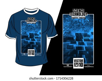 T-shirt design, abstract technology concept with 3D rendering background