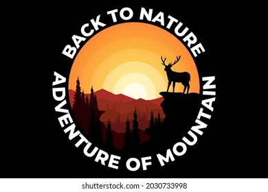 T-shirt design of adventure mountain nature deer