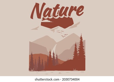 T-shirt design of adventure nature pine mountain
