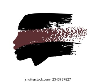 T-shirt design of an Afro-descendant woman's face in profile with the colors black and brown isolated on white. Vector illustration for black history month.