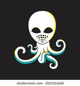 T-shirt design with alien and octopus characters, cool design concept and quality hires