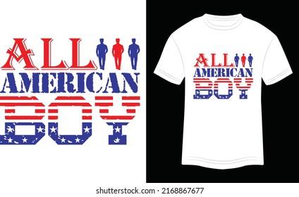 T-shirt Design All American Boy Vector Colorful Illustration in White Background