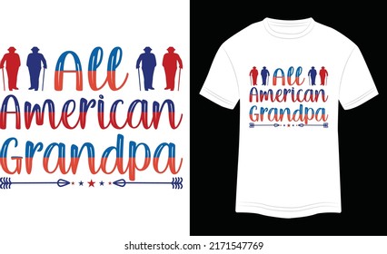 T-shirt Design All American Grandpa Vector Colorful Illustration in White Background