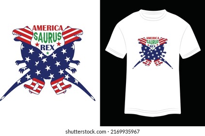 T-shirt Design America Saurus Rex Vector Colorful Illustration in White Background