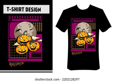 t-shirt design, apparel, merchandise, clothes for halloween, pumpkin vector illustration, horror, night, streetwear