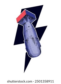 T-shirt design of an atomic bomb next to the thunder symbol on a white background.