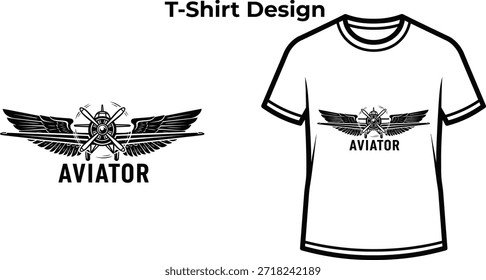 Diseño de camiseta de tipografía de aviador con icono de alas de piloto para diseño de logotipo de vuelo, insignia de viaje aéreo, símbolo de libertad de aviación y aislado en ilustración gráfica de transporte transparente
