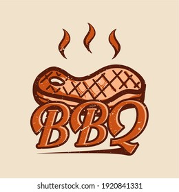 t-shirt design bbq with grilled meat vintage illustration