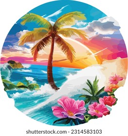 t-shirt design of beach island resort