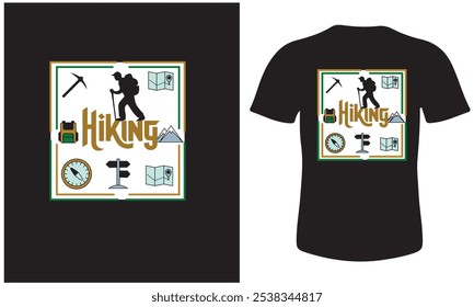 T-shirt design with a beautiful art illustration about hiking.