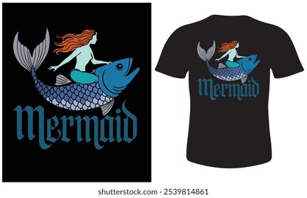 T-shirt design with a beautiful art and illustration about mermaid.