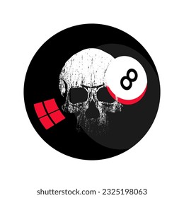 t-shirt design of the black billiard ball with a reflected skull