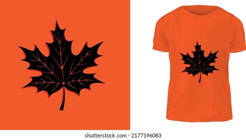 T-Shirt-Design mit schwarzem Blatt