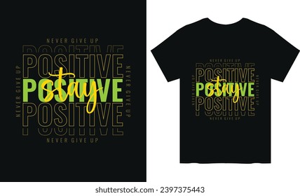 diseño de camisetas negro nunca renunciar a la cita motivacional positiva en tipografía amarilla y verde