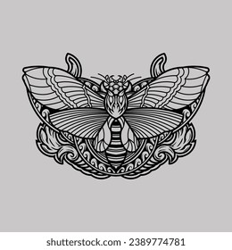 t-shirt design black and white hand drawn butterfly engraving ornament artwork tattoo vector illustration