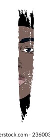 T-shirt design of a black woman's face looking out from a crack. Vector illustration good for feminist fight and black history month