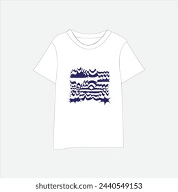 T-shirt design with blue lines of scrawl.
