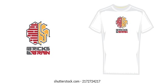 t-shirt design, bricks and brain, ready to print