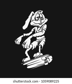 T-shirt Design Bunny with skateboard, Hand Drawn Vector illustration.