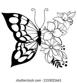 t-shirt design of a butterfly mixed with flowers. Vector illustration for posters.