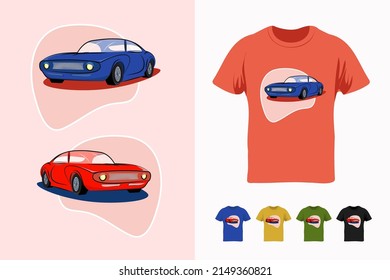 t-shirt design with car, t-shirt mock up. Premium quality old classic car illustration