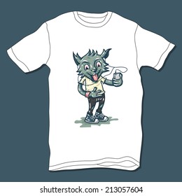 T-shirt design with Cartoon cat and smartphone