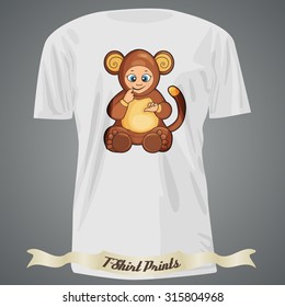 T-shirt design with cartoon of cute baby monkey