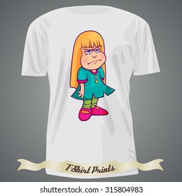 T-shirt design with cartoon of surly girl