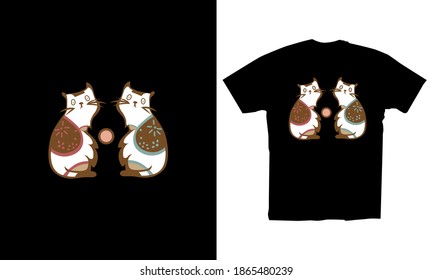 T-shirt design with cat couple graphic illustrations suitable for t-shirts, clothes, hoodies and others