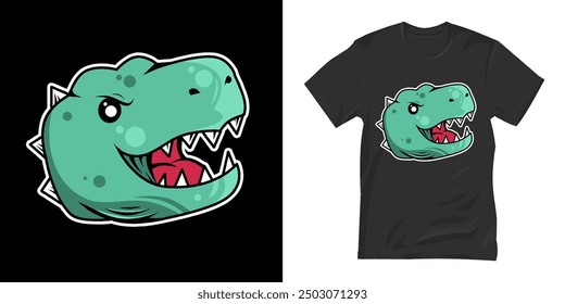 t-shirt design for children, cute dinosaur image, trex roar vector