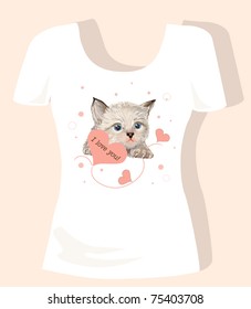 t-shirt design for children with kitten and hearts