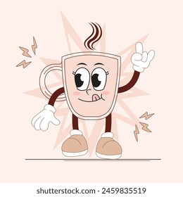 T-shirt Design with coffee mug, for coffee celebration. Graffiti urban street style drawing. Vector illustration design for fashion graphics