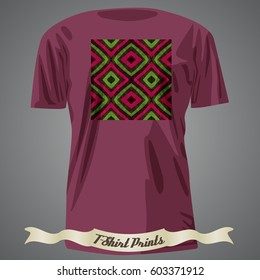 T-shirt design with colorful square shape with abstract fractal art