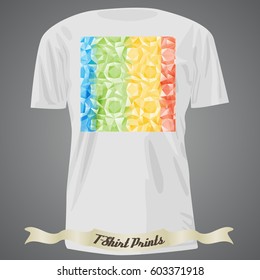 T-shirt design with colorful square shape with abstract art