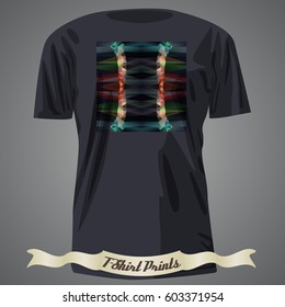 T-shirt design with colorful square shape with abstract fractal art