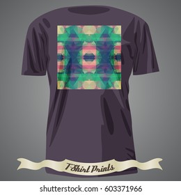 T-shirt design with colorful square shape with abstract fractal art